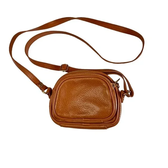 Valentina Leather Triple Entry Crossbody Purse Bag Mad in Italy Camel Color - Picture 6 of 11